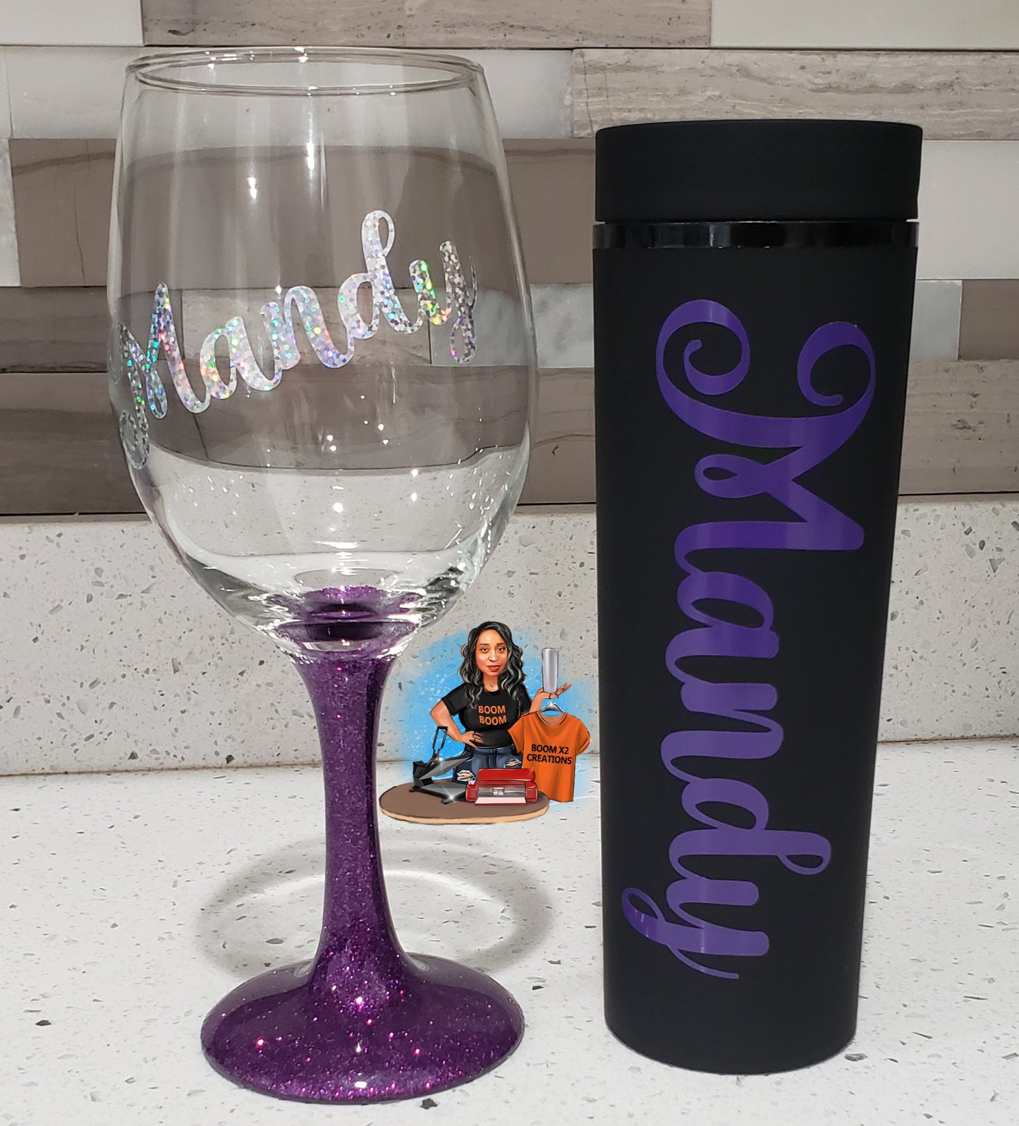 Matching wine glass and tumbler set