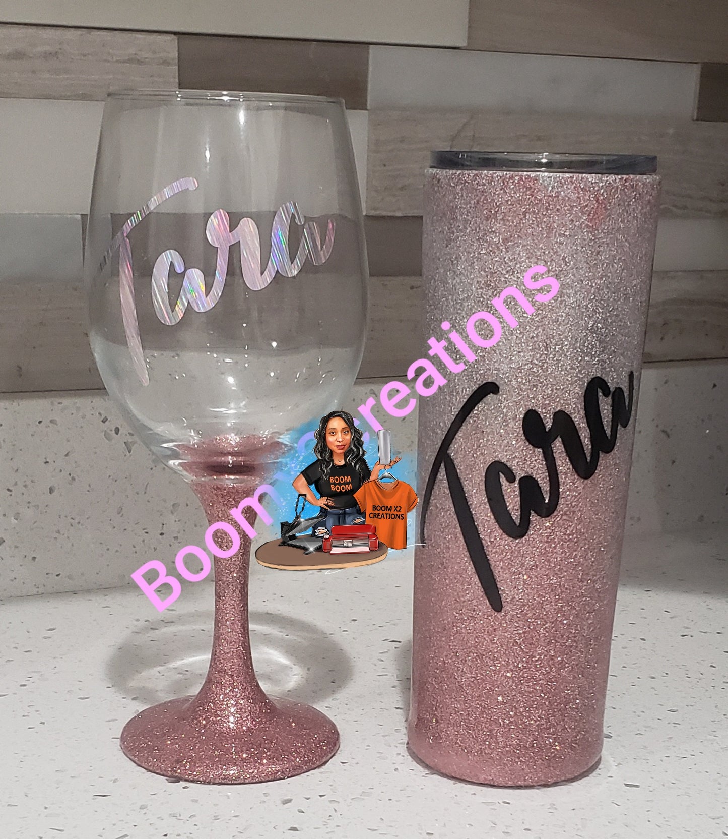 Matching wine glass and tumbler set